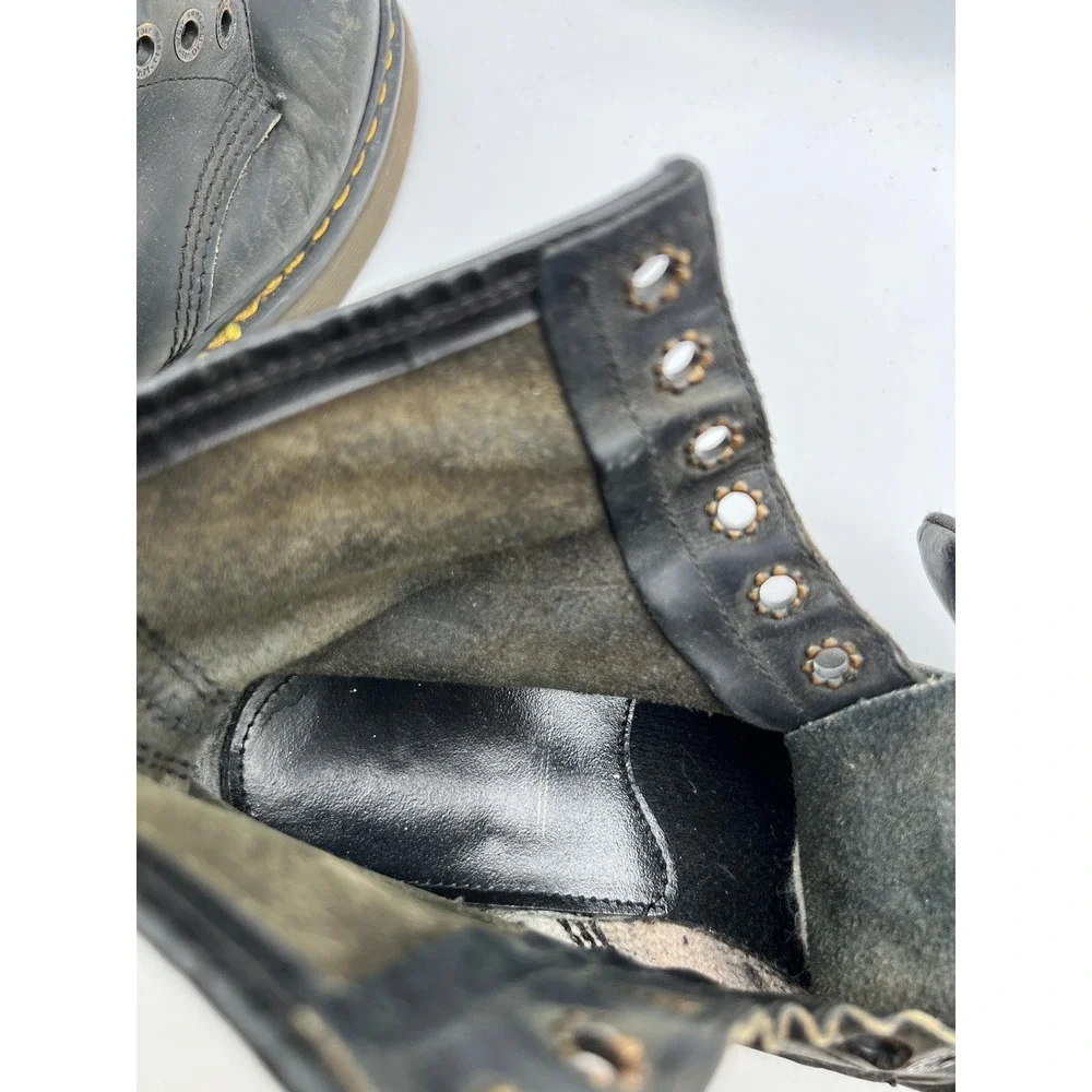 Vintage Dr Martens England Black Leather Square Toe Platform Boots Mens 8.5-9